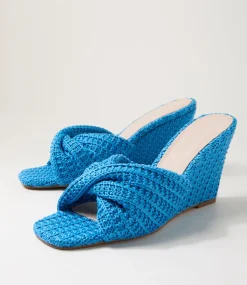 Women TOP END Wedges|Heels-Katia New Blue Synthetic Raffia Sandals