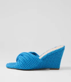 Women TOP END Wedges|Heels-Katia New Blue Synthetic Raffia Sandals