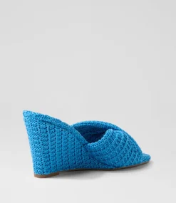 Women TOP END Wedges|Heels-Katia New Blue Synthetic Raffia Sandals