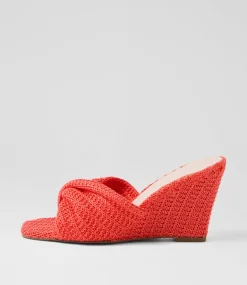 Women TOP END Wedges|Heels-Katia Watermelon Synthetic Raffia Sandals
