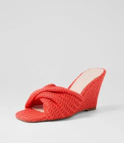 Women TOP END Wedges|Heels-Katia Watermelon Synthetic Raffia Sandals