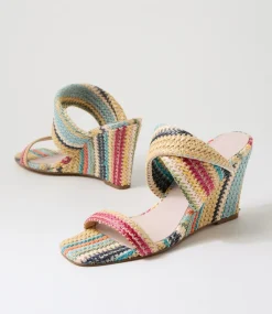 Women TOP END Wedges|Heels-Keater Blue Multi Fabric Sandals