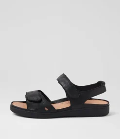 Women SUPERSOFT Comfort|Flats-Kendals Black Leather Sandals