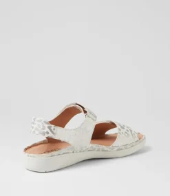 Women SUPERSOFT Comfort|Flats-Kendals White Metallic Leopard Leather Sandals