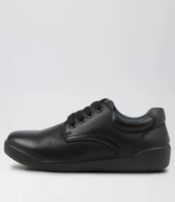 COLORADO Junior School Shoes-Kenny Jnr Spongebob Black Leather Lace Up Flats