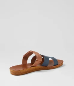 Women I LOVE BILLY Flats-Kistali Navy Tan Sandals
