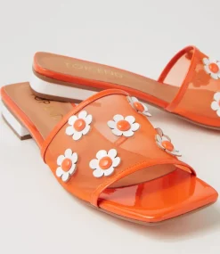 Women TOP END Flats|Slides-Klasse Orange White Patent Multi Slides