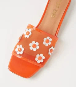 Women TOP END Flats|Slides-Klasse Orange White Patent Multi Slides