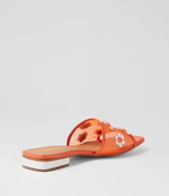 Women TOP END Flats|Slides-Klasse Orange White Patent Multi Slides