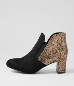 Women I LOVE BILLY Boots-Kollom Black Bronze Speck Microsuede Ankle Boots