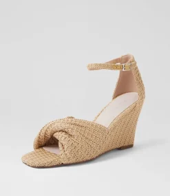 Women TOP END Wedges|Heels-Kotio Camel Synthetic Raffia Sandals