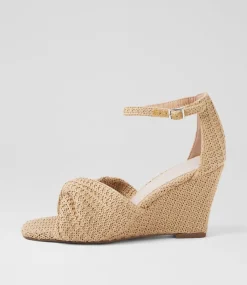 Women TOP END Wedges|Heels-Kotio Camel Synthetic Raffia Sandals