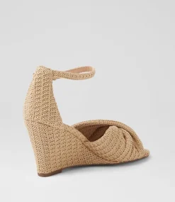 Women TOP END Wedges|Heels-Kotio Camel Synthetic Raffia Sandals