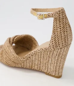 Women TOP END Espadrilles|Wedges-Kotio Coffee Synthetic Raffia Sandals