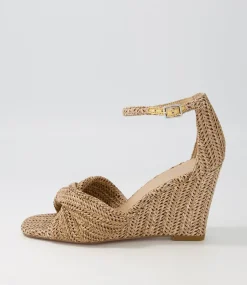 Women TOP END Espadrilles|Wedges-Kotio Coffee Synthetic Raffia Sandals