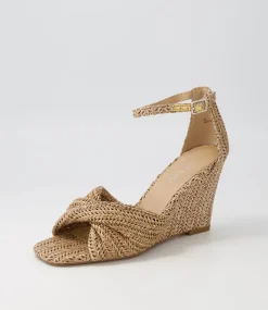 Women TOP END Espadrilles|Wedges-Kotio Coffee Synthetic Raffia Sandals