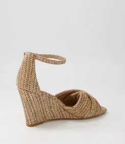Women TOP END Espadrilles|Wedges-Kotio Coffee Synthetic Raffia Sandals