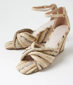 Women TOP END Wedges|Heels-Kotio Natural Multi Synthetic Raffia Sandals