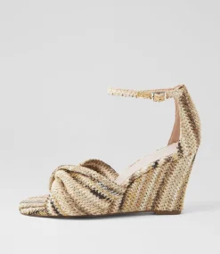 Women TOP END Wedges|Heels-Kotio Natural Multi Synthetic Raffia Sandals