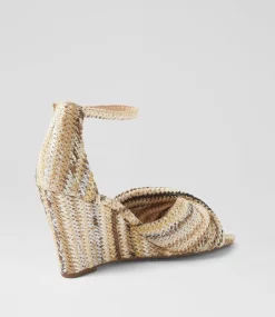 Women TOP END Wedges|Heels-Kotio Natural Multi Synthetic Raffia Sandals