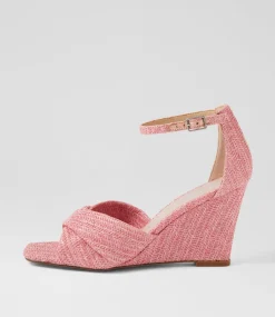 Women TOP END Espadrilles|Wedges-Kotio Pink Synthetic Raffia Sandals