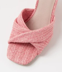 Women TOP END Espadrilles|Wedges-Kotio Pink Synthetic Raffia Sandals