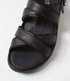 Women SUPERSOFT Comfort|Flats-Kristiie Black Dot Black Leather Suede Sandals