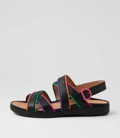 Women SUPERSOFT Flats|Sandals-Kristiie Bright Black Leather Sandals