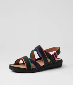 Women SUPERSOFT Flats|Sandals-Kristiie Bright Black Leather Sandals