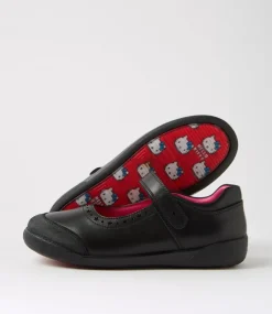 COLORADO Junior School Shoes-Kylie Junior E Hello Kitty Black Leather Shoes