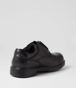LYNX BLUE Junior School Shoes-Kyson Jnr E Black Leather Lace Up Flats