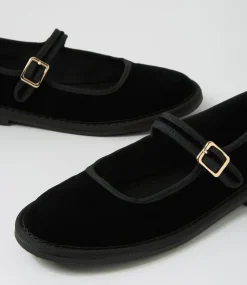 Women TOP END Mary Janes|Flats-Lairoys Black Velvet Flat Shoes