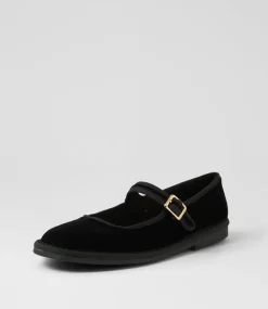 Women TOP END Mary Janes|Flats-Lairoys Black Velvet Flat Shoes