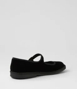 Women TOP END Mary Janes|Flats-Lairoys Black Velvet Flat Shoes