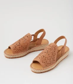 Women DIANA FERRARI Espadrilles|Flats-Lalina Dark Tan Leather Sandals
