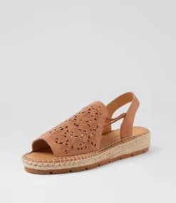 Women DIANA FERRARI Espadrilles|Flats-Lalina Dark Tan Leather Sandals