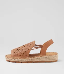 Women DIANA FERRARI Espadrilles|Flats-Lalina Dark Tan Leather Sandals