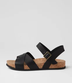 Women DIANA FERRARI Flats|Sandals-Lanse Black Leather Sandals