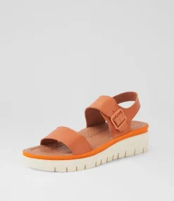 Women DIANA FERRARI Flats|Sandals-Larmeen Orange Leather Sandals