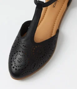 Women DIANA FERRARI Flats-Larvey Black Leather Flat Shoes