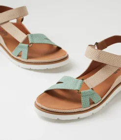 Women I LOVE BILLY Flats|Sandals-Lashez Pistachio Sand Reptile Sandals