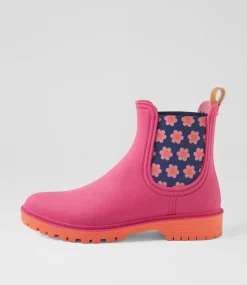 Women DIANA FERRARI Boots-Laurina2 Bright Pink Floral Gumboot Ankle Boots