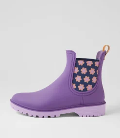 Women DIANA FERRARI Boots-Laurina2 Grape Floral Gumboot Ankle Boots