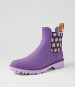 Women DIANA FERRARI Boots-Laurina2 Grape Floral Gumboot Ankle Boots