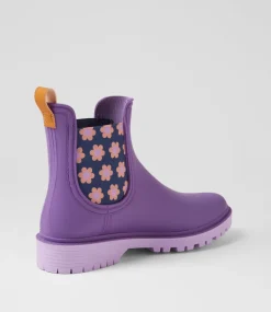 Women DIANA FERRARI Boots-Laurina2 Grape Floral Gumboot Ankle Boots