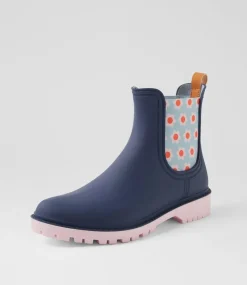 Women DIANA FERRARI Boots-Laurina2 Midnight Blue Floral Gumboot Ankle Boots