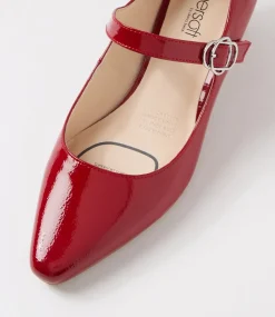 Women SUPERSOFT Comfort|Mary Janes-Lays Dark Red Covered Patent Leather Mary Jane Heels