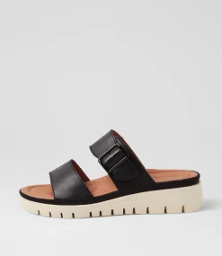 Women DIANA FERRARI Heels|Flats-Leeana Black Leather Sandals