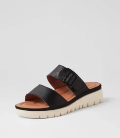 Women DIANA FERRARI Heels|Flats-Leeana Black Leather Sandals