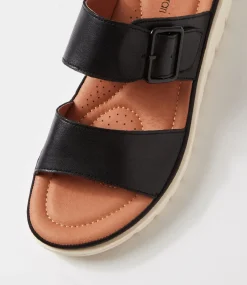 Women DIANA FERRARI Heels|Flats-Leeana Black Leather Sandals